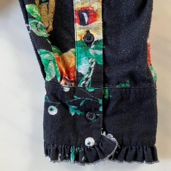 R13 Oversize Black Floral Flannel Drop Neck Tuxedo Shirt Oversized One Size - Picture 6 of 10